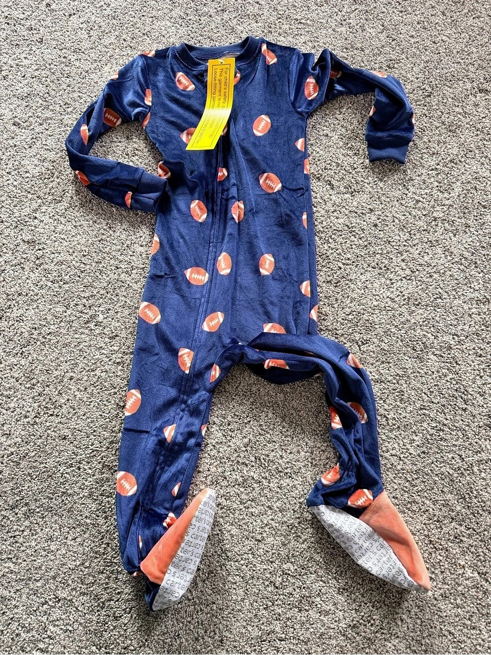 Carter's Football Microfleece One-Piece Pajama Blue & Orange Size 2T/2